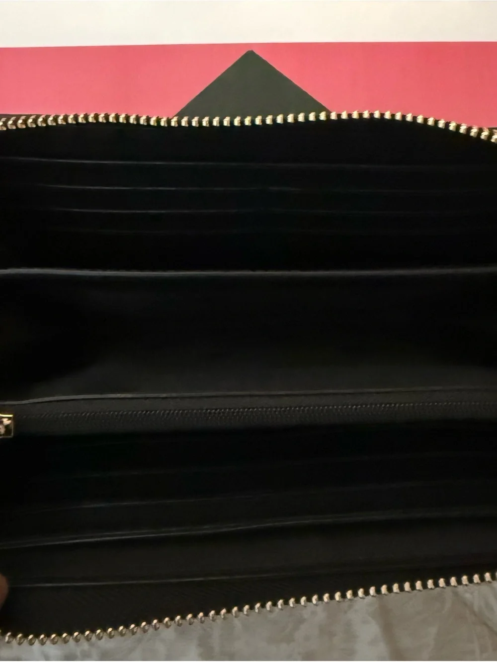 kate spade black leather logo zip-around wallet